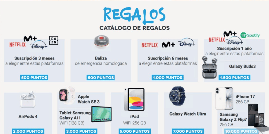 Catálogo de regalos campaña Segurísimos Adeslas con puntos canjeables: suscripciones Netflix, Apple Watch, iPad, Galaxy Watch, iPhone y más